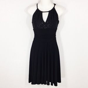 Black Sequin Keyhole Swing Dress